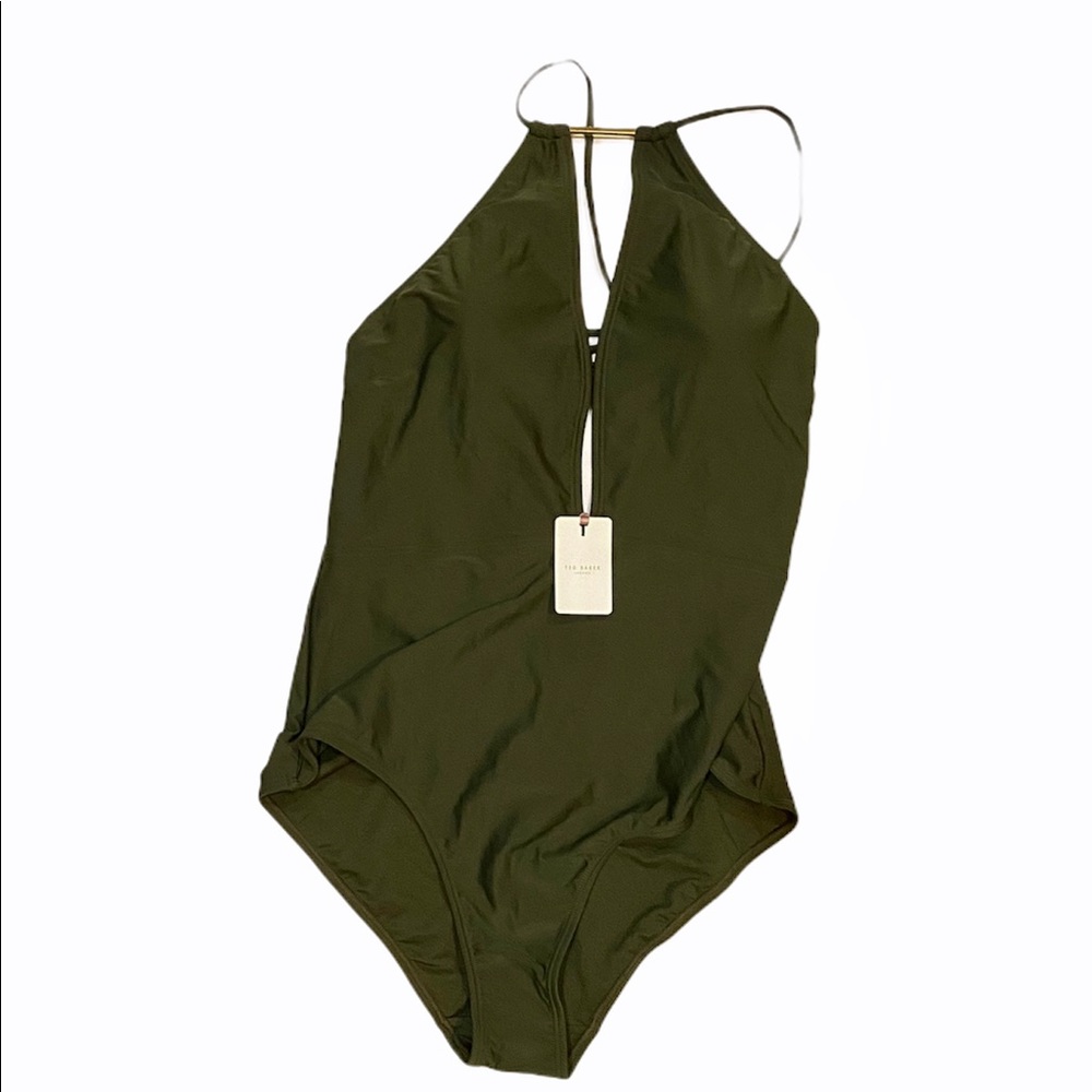 TED BAKER Pikaa Khaki Green Halter Swimsuit NWT TB Sz 5/LARGE - Picture 4 of 5